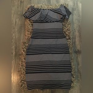 Navy Blue &White Ruffled Top